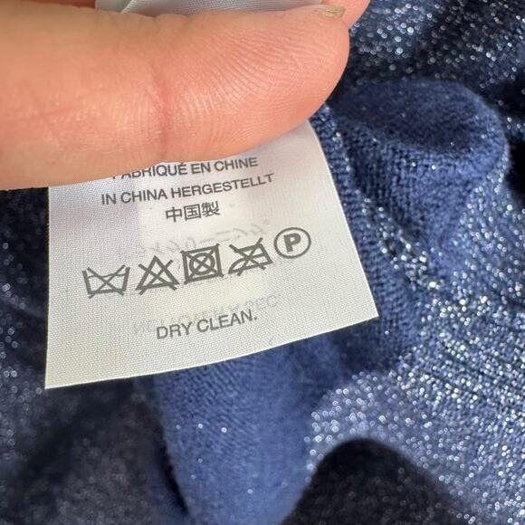 J. Crew Navy Blue Shimmery Merino Wool Blend Faux Wrap Lightweight Sweater Sz M - Picture 6 of 6